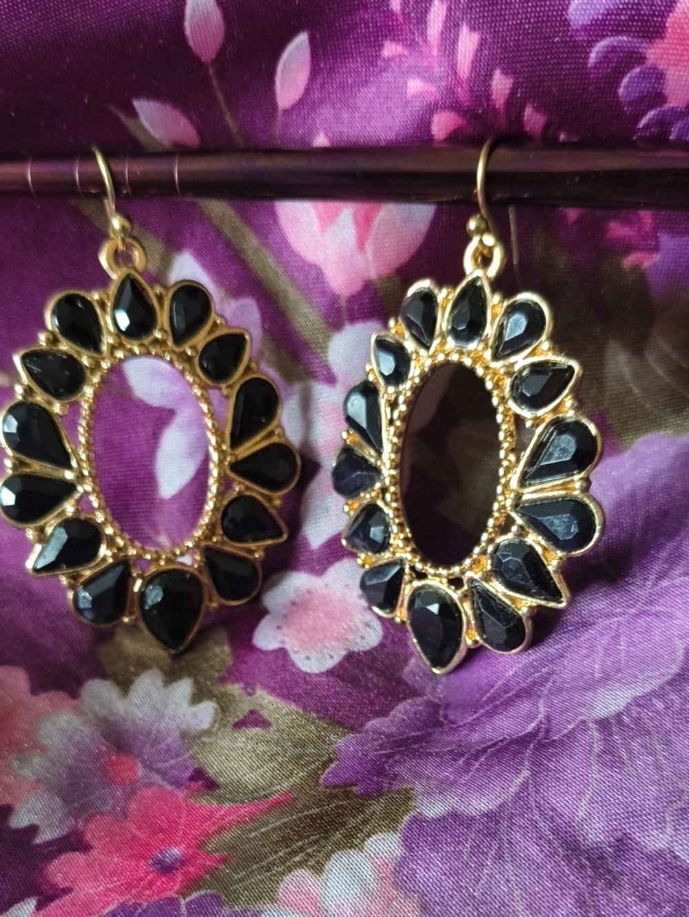 Black And Goldtone Dangle Earrings